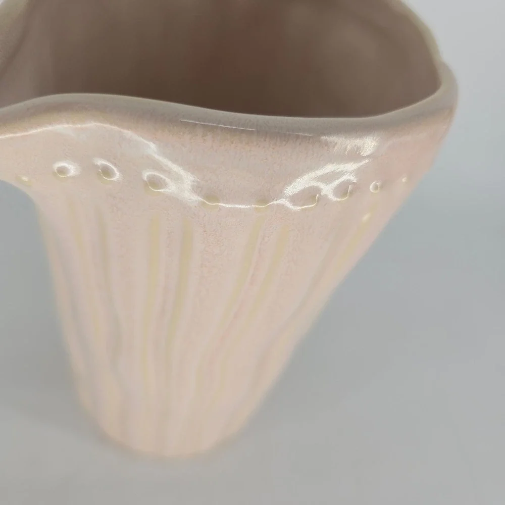 Vintage Pink Ceramic Pitcher Pearlescent Vase Crock Cottage Farmhouse Decor
